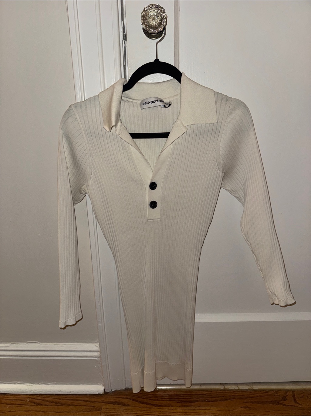 Self-Portrait Cream Ribbed Polo Mini Dress